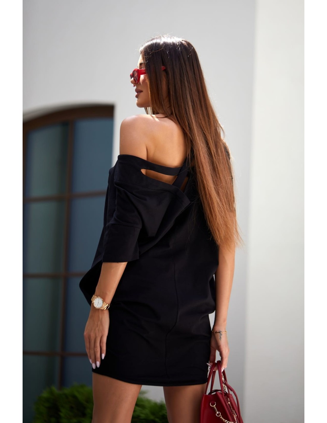 Black oversize dress with a neckline on the back 3380 - Online store - Boutique